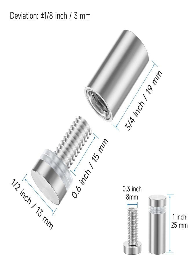 LuckIn 8-Pack Standoff Screws (1/2 in. Dia x 3/4 in. L), Stainless Steel Standoff Mounting Hardware for Acrylic Signs, Silver - Image 2